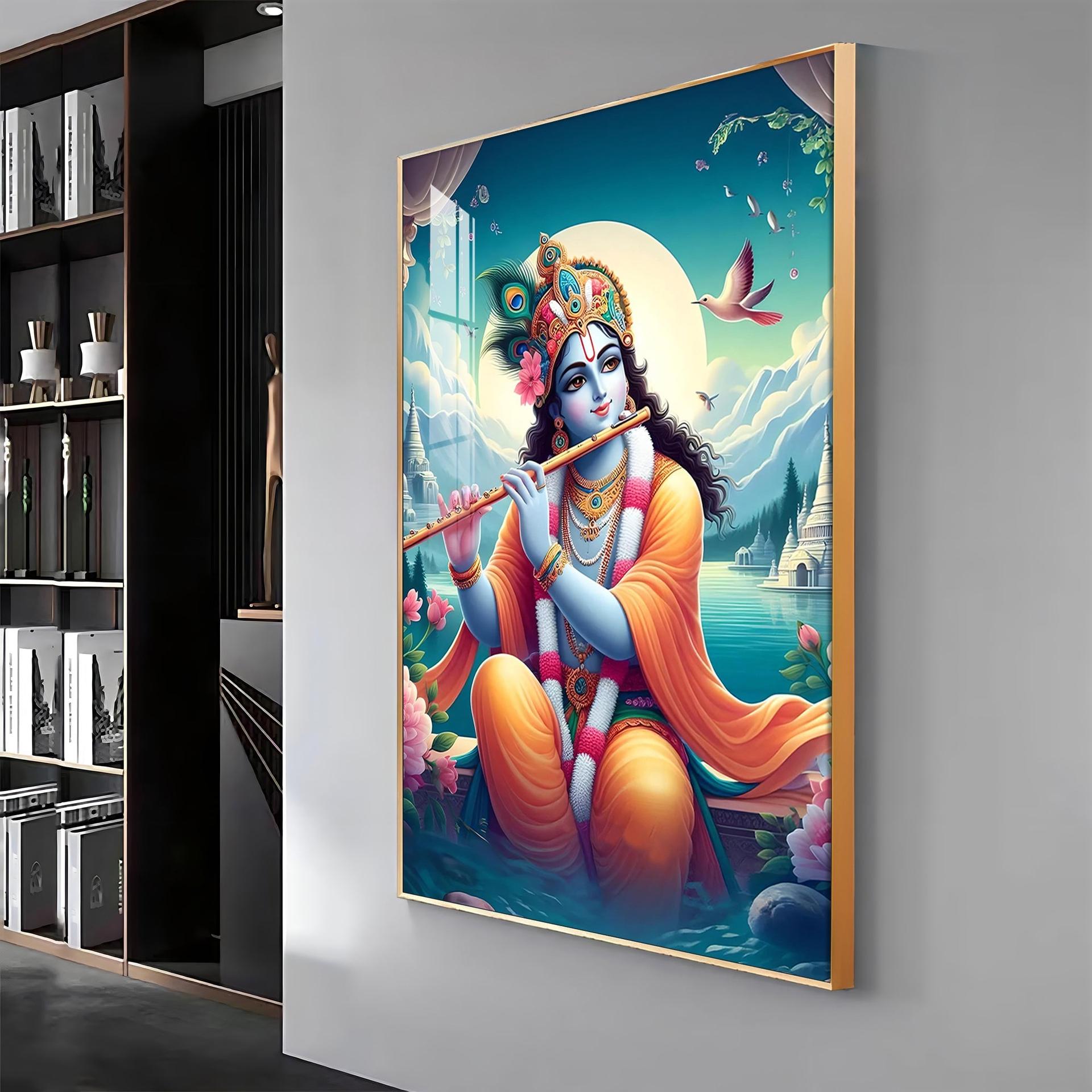Lord Krishna Devotion Premium Vertical Acrylic Wall Art - Image 14
