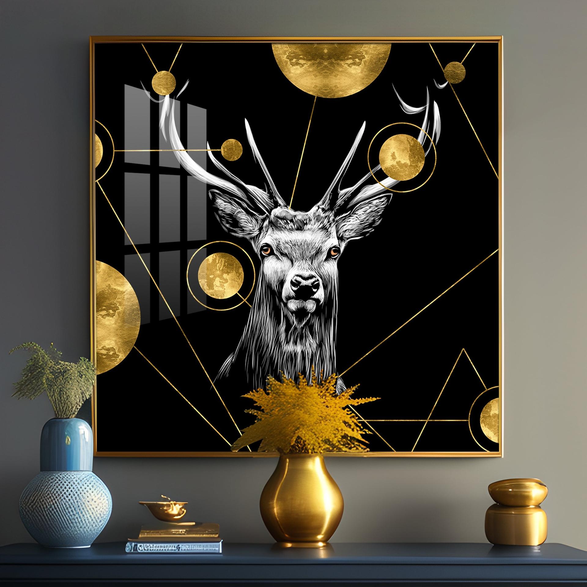 Light Luxury Elk Abstract Art Living Room Premium Acrylic Square Wall Art - Image 11