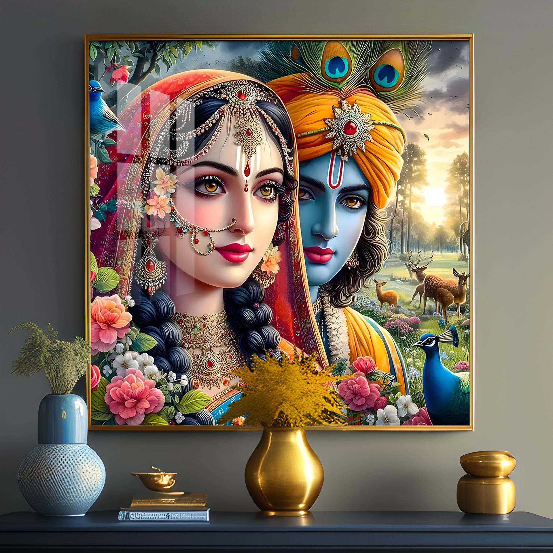 Lovely Radha Krishna Premium Acrylic Square Wall Art - Image 10