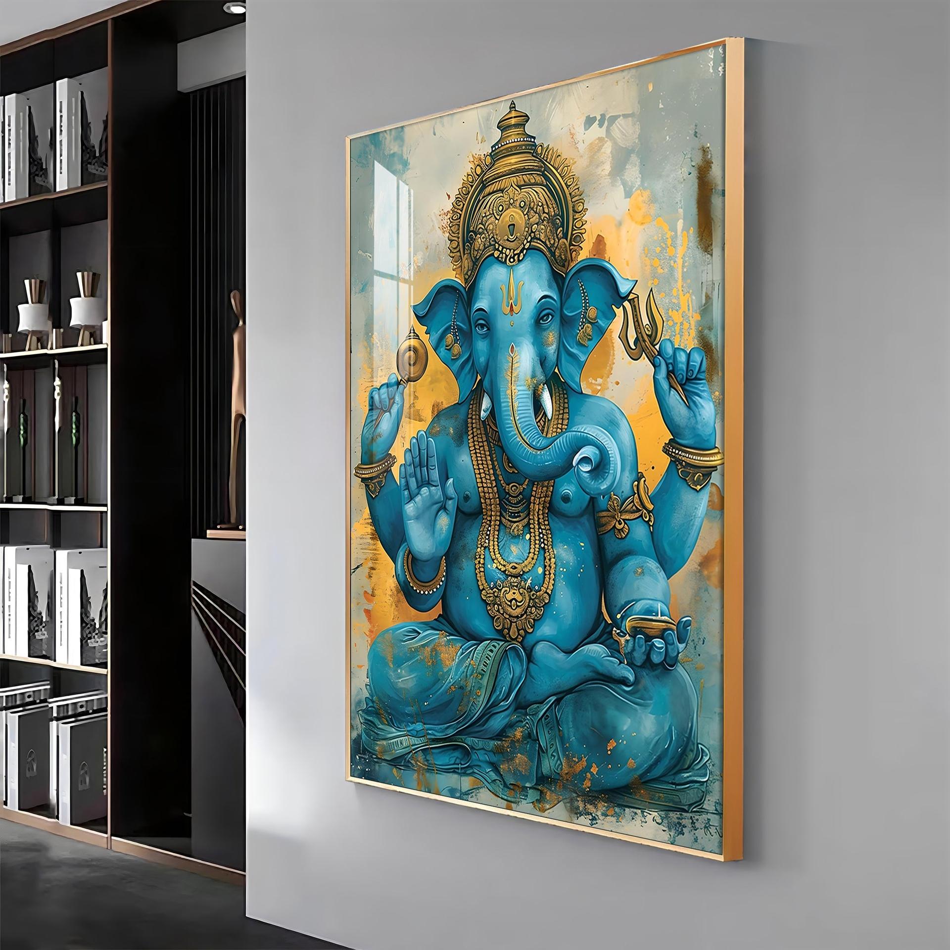 Majestic Blue Ganesha Premium Vertical Acrylic Wall Art - Image 2