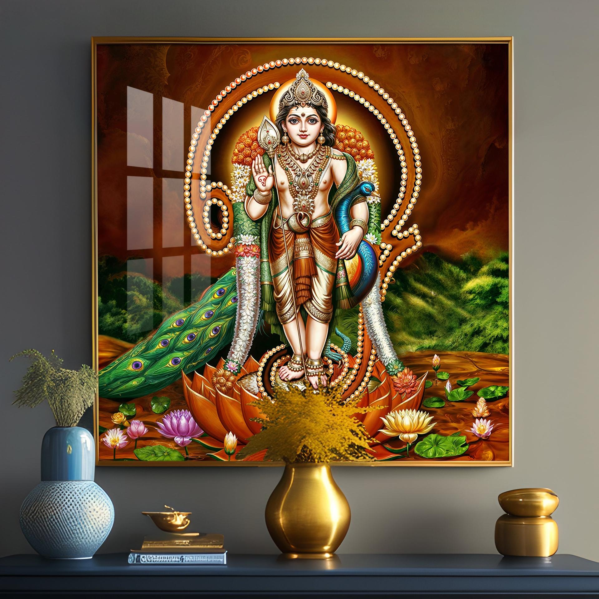 Lord Murugan Swamy Kartikey Premium Acrylic Square Wall Art - Image 13