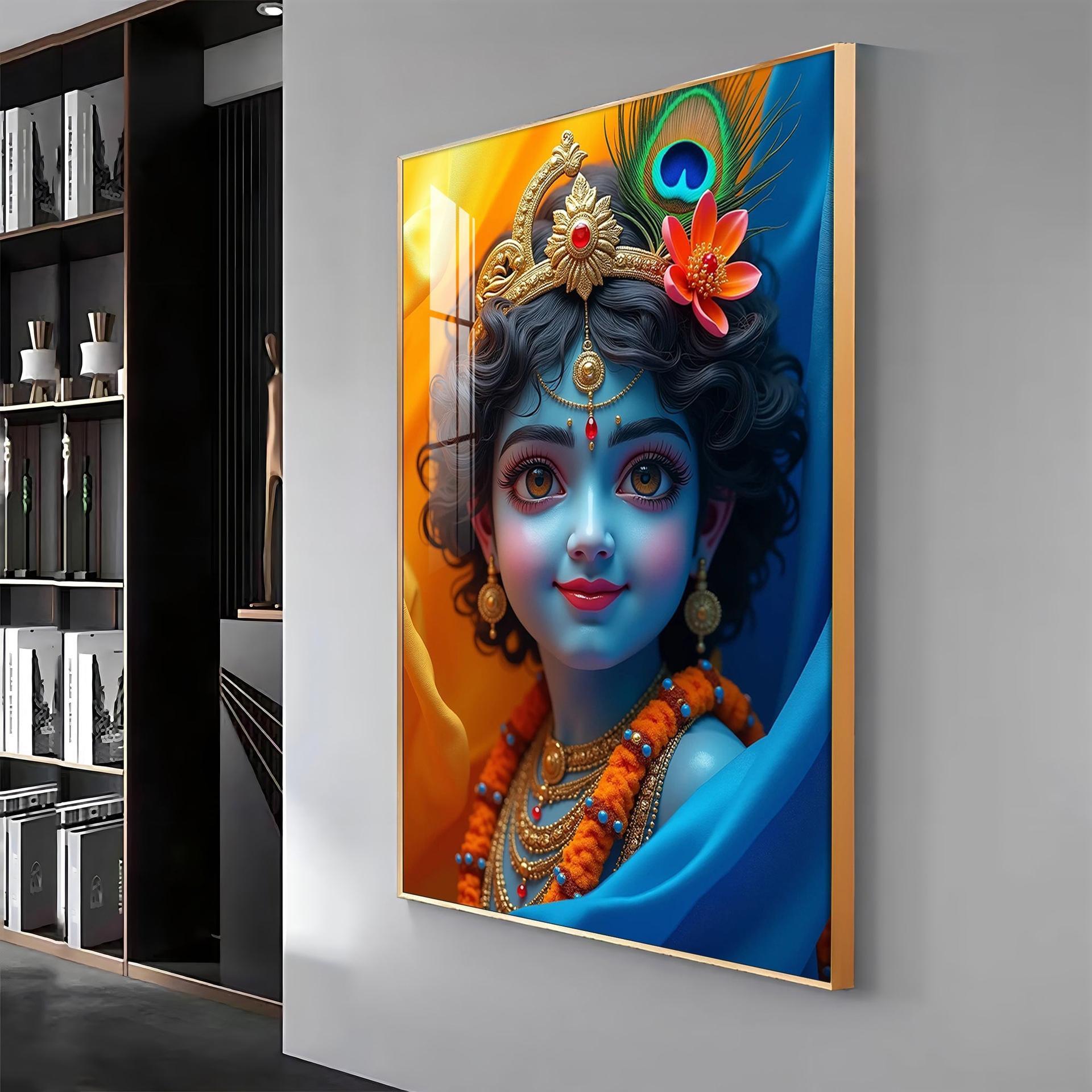 Krishna Smiling Reflection Premium Acrylic Wall Art - Image 10