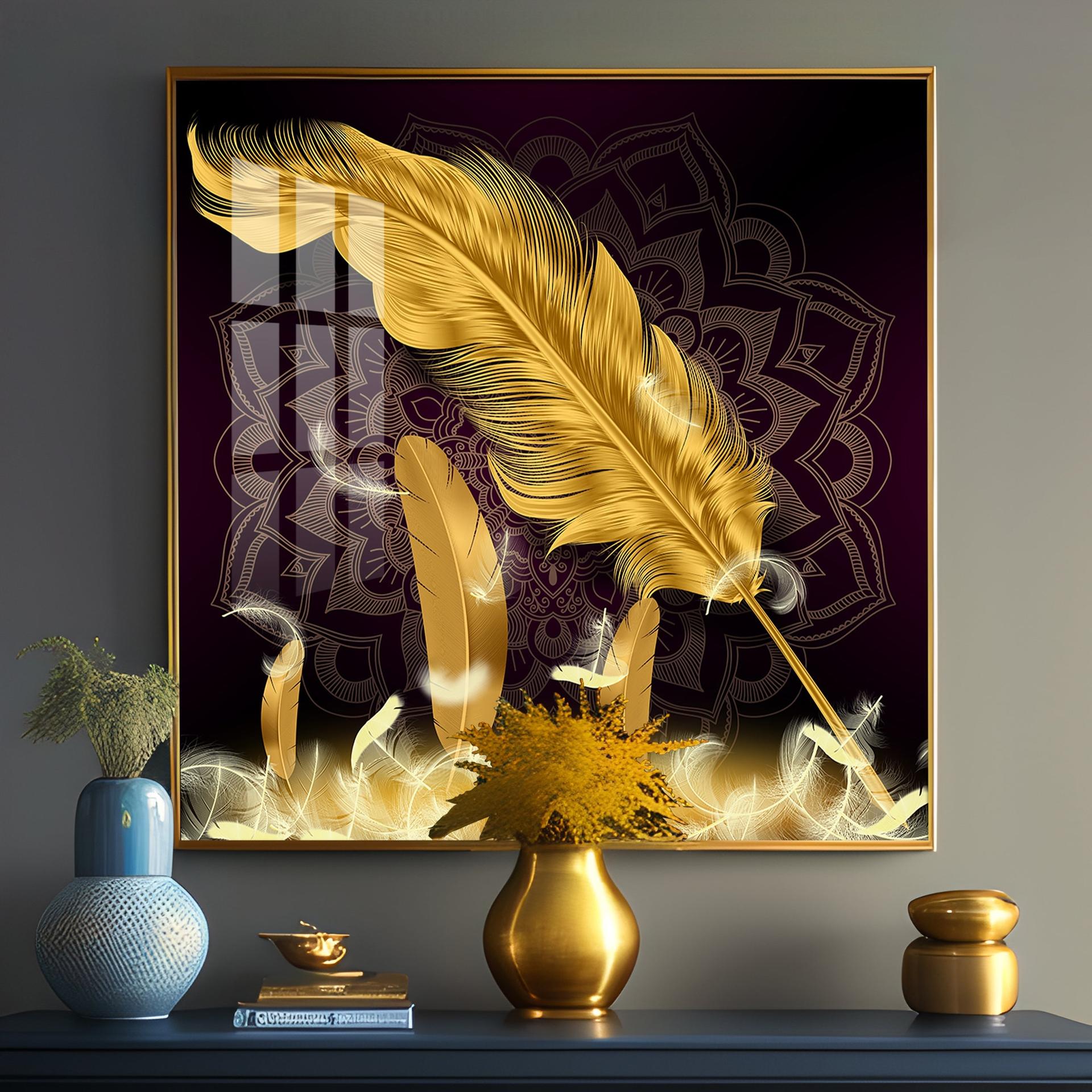 Golden Feather Light Luxury Premium Acrylic Square Wall Art - Image 15