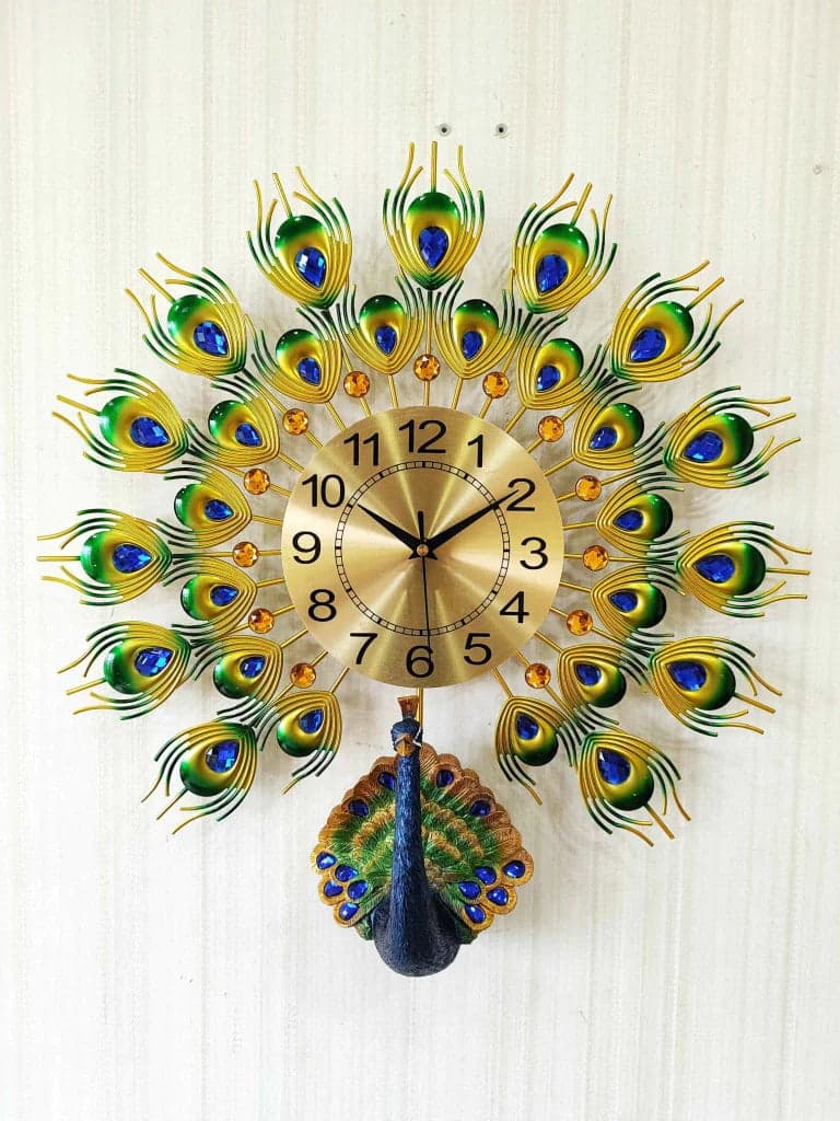 Open Feather Peacock Wall Clock