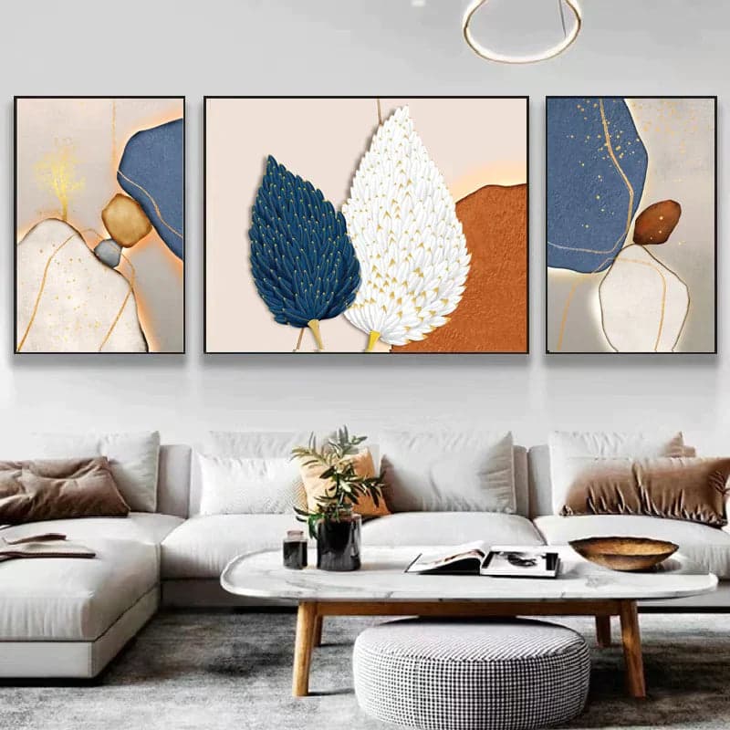 Modern Crystal Painting With Metal Framing For Wall Decor [ Pack Of 3 ]