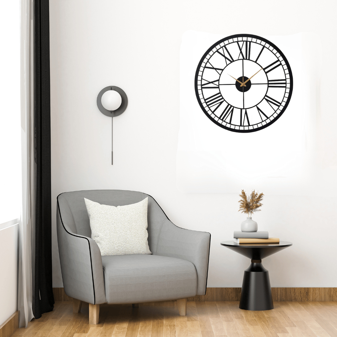 Designer Roman Black Metal Wall Clock