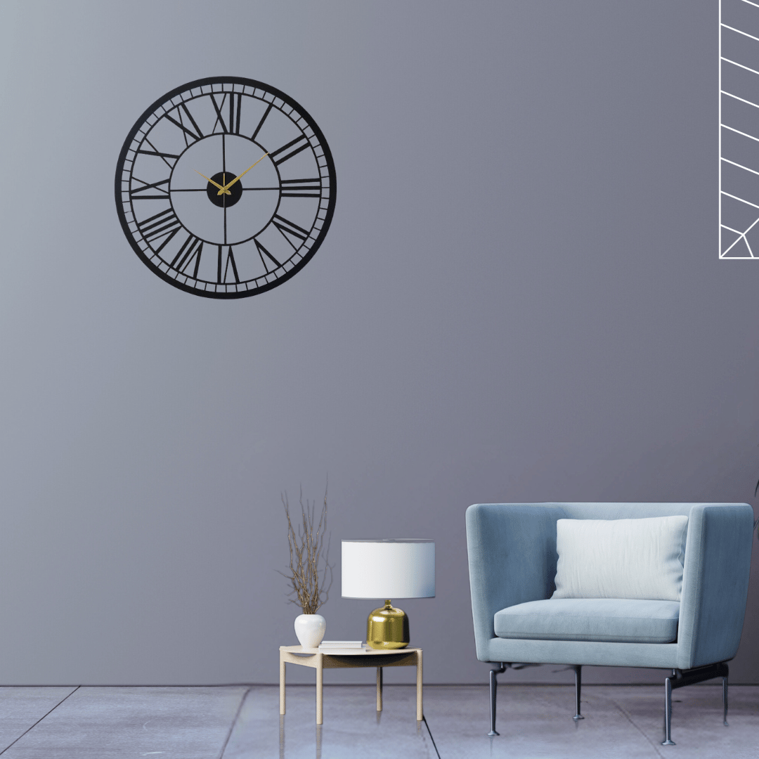 Designer Roman Black Metal Wall Clock - Image 2