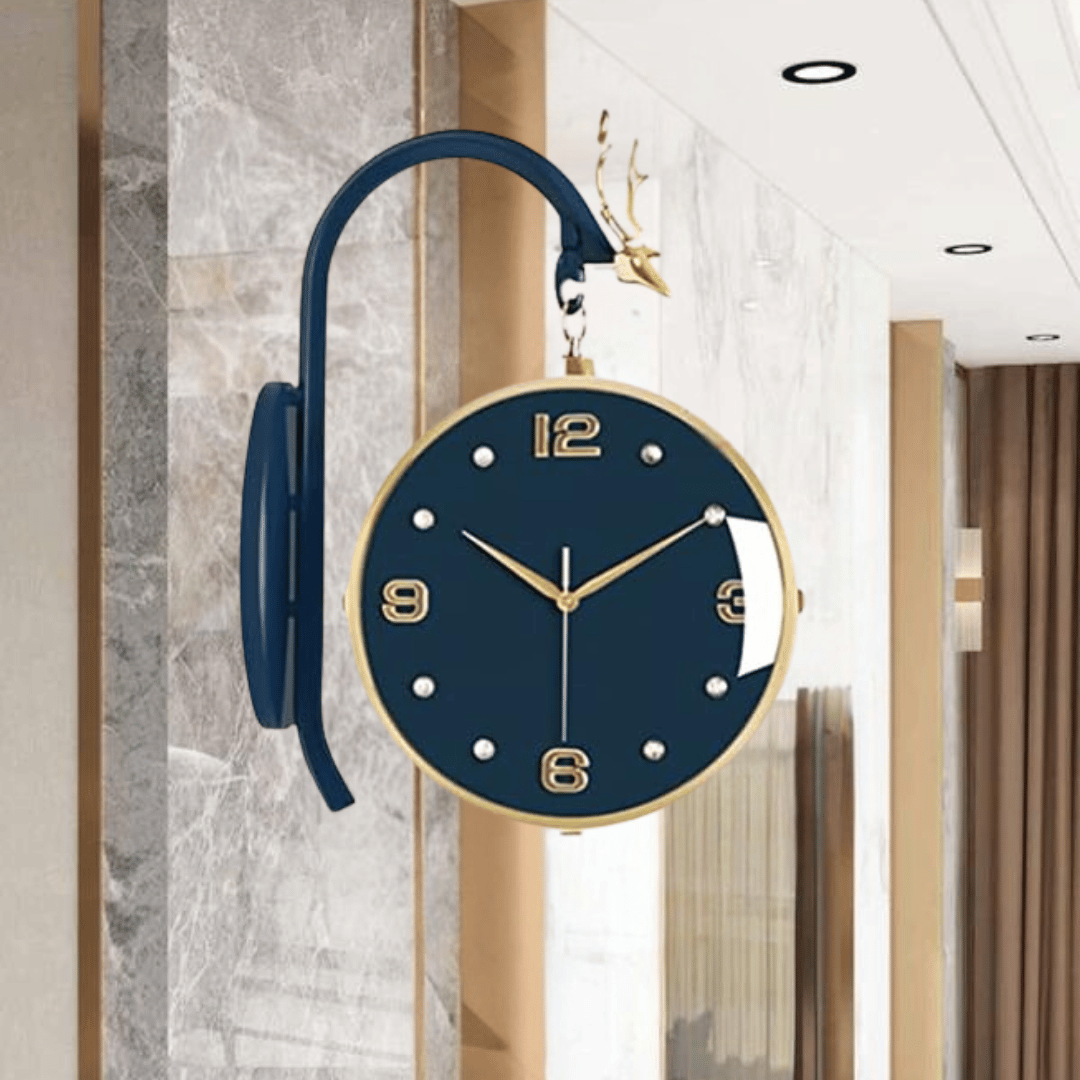 Double Sided Creative Deer Head Wall Clock Silent Battery Powered No Tick Clocks