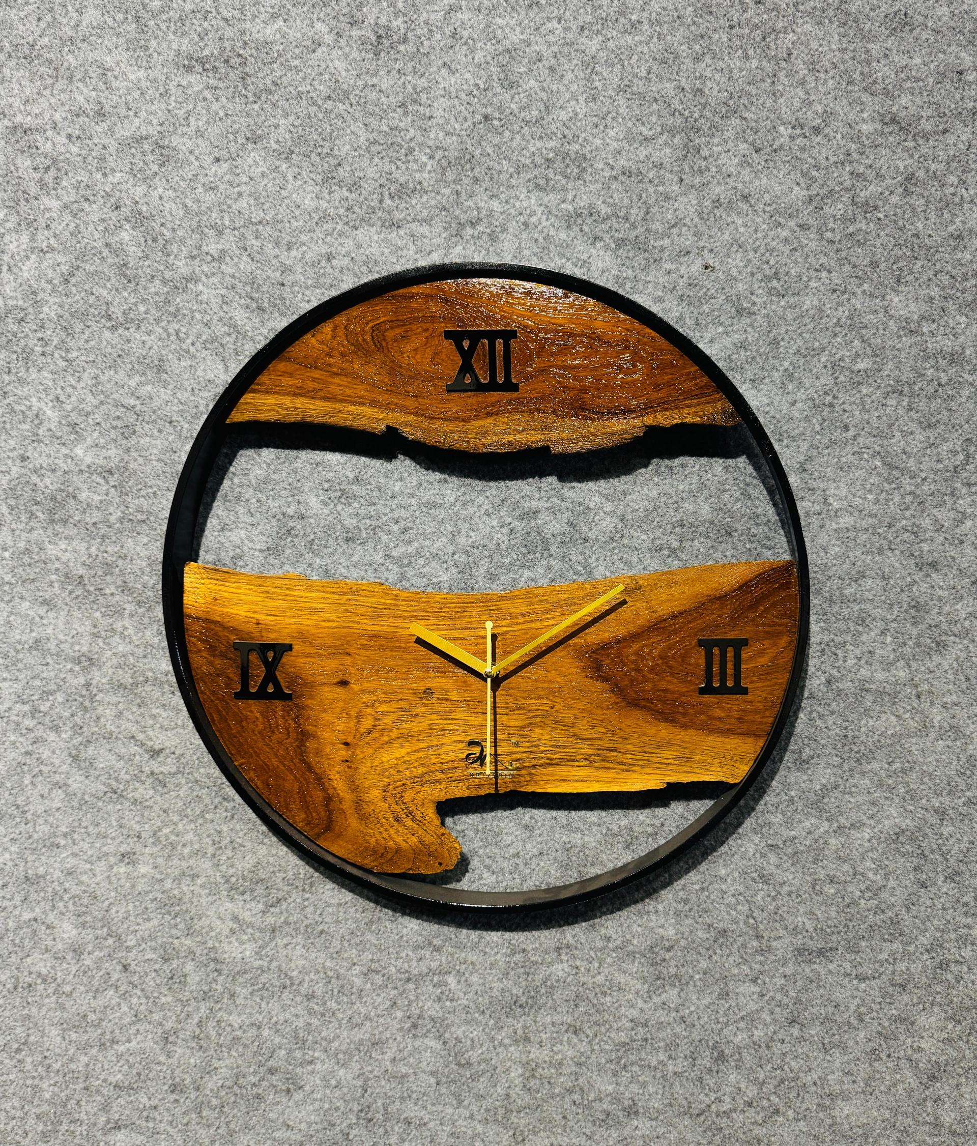 Handmade Natural Wood & Metal Frame Wall Clock - Image 11