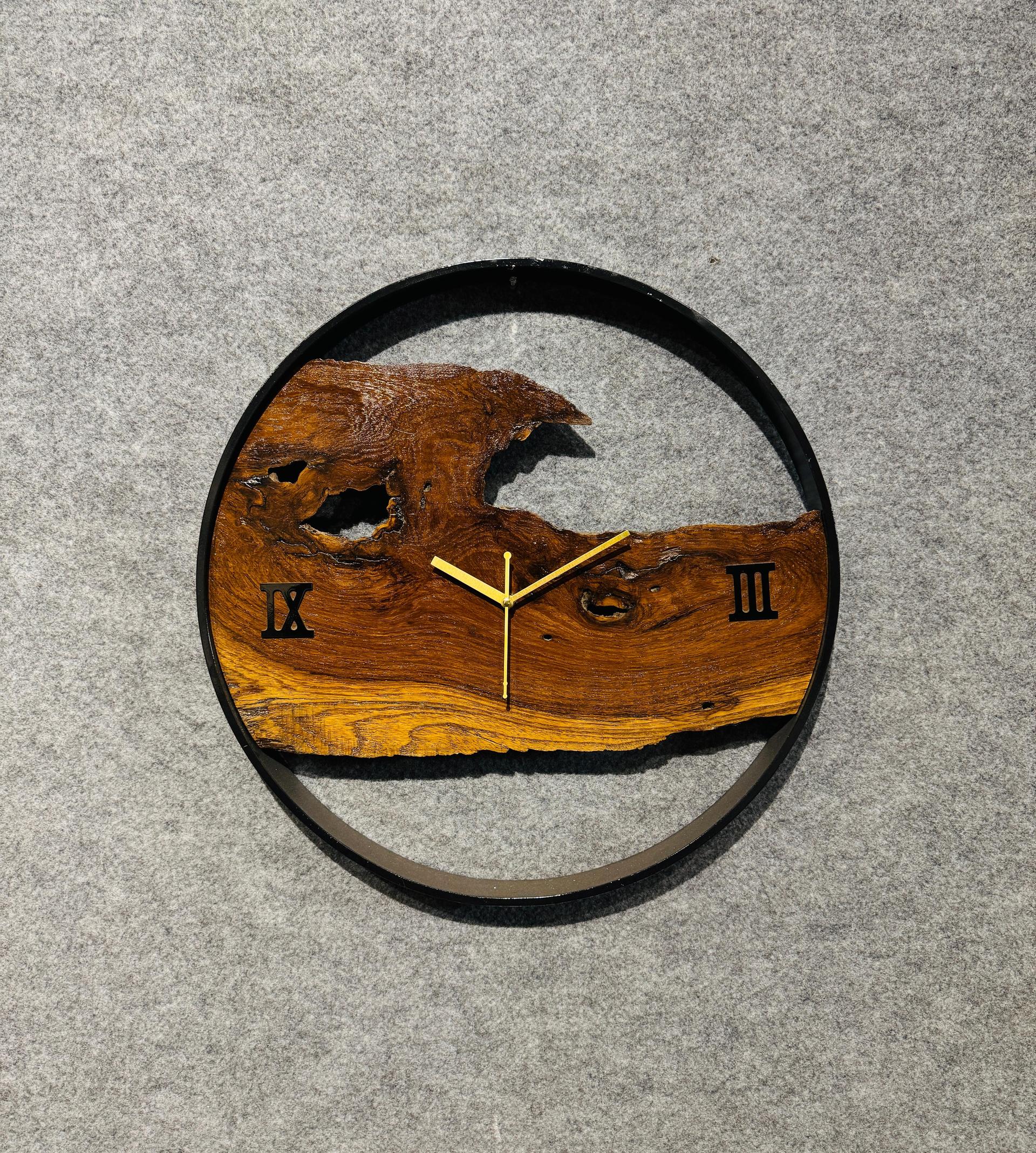 Handmade Natural Wood & Metal Frame Wall Clock - Image 16