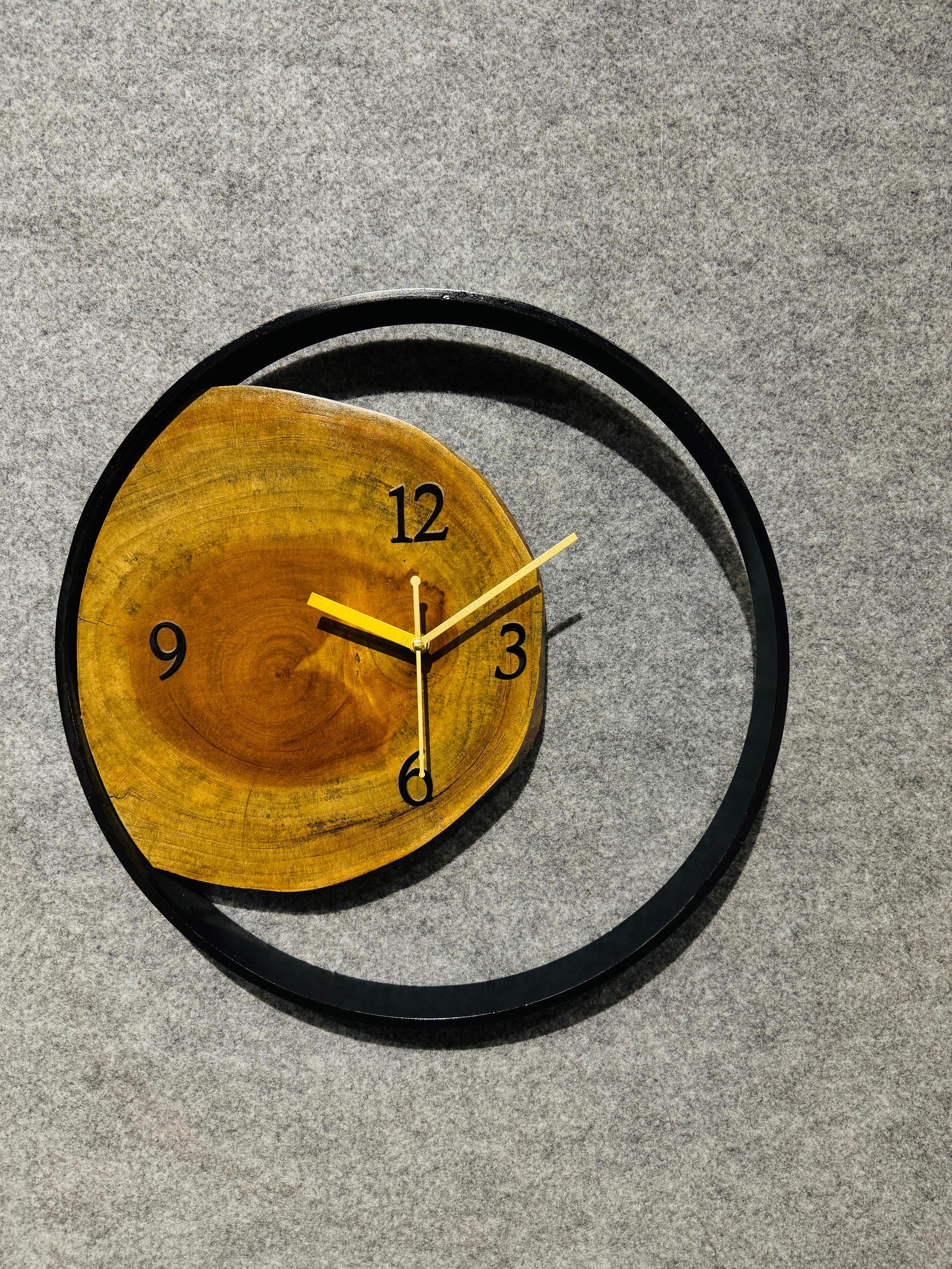 Handmade Natural Wood & Metal Frame Wall Clock - Image 13