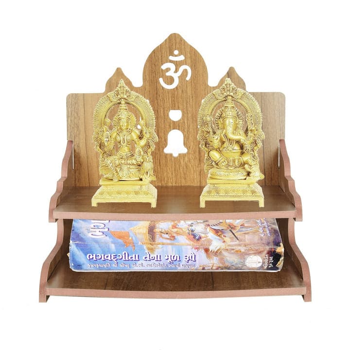 Home Temple With Double Shelf For Storage And God Idols Decoration For Living Room