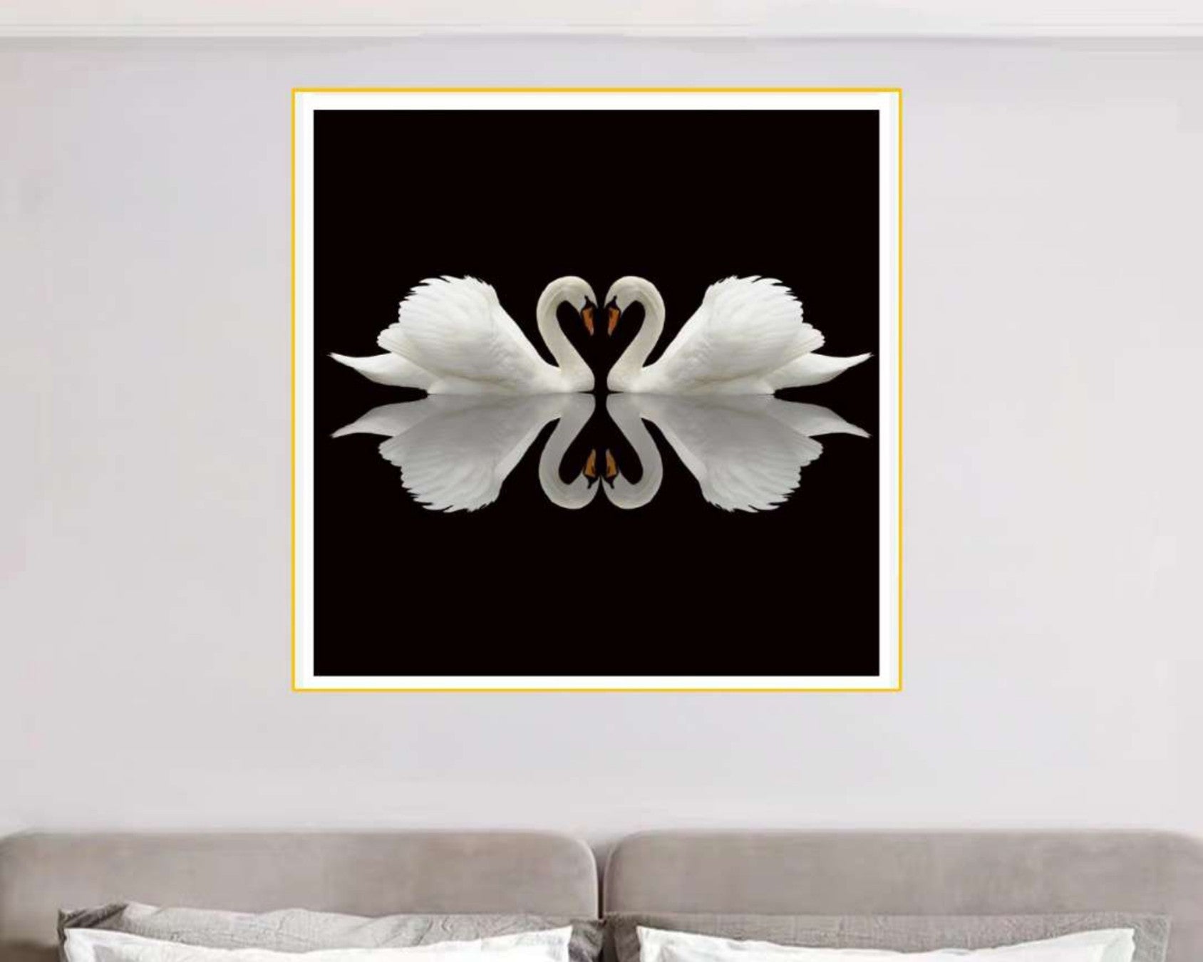 Modern White Swan Heart Swans Love Wall Poster, Home Decor, Crystal Painting