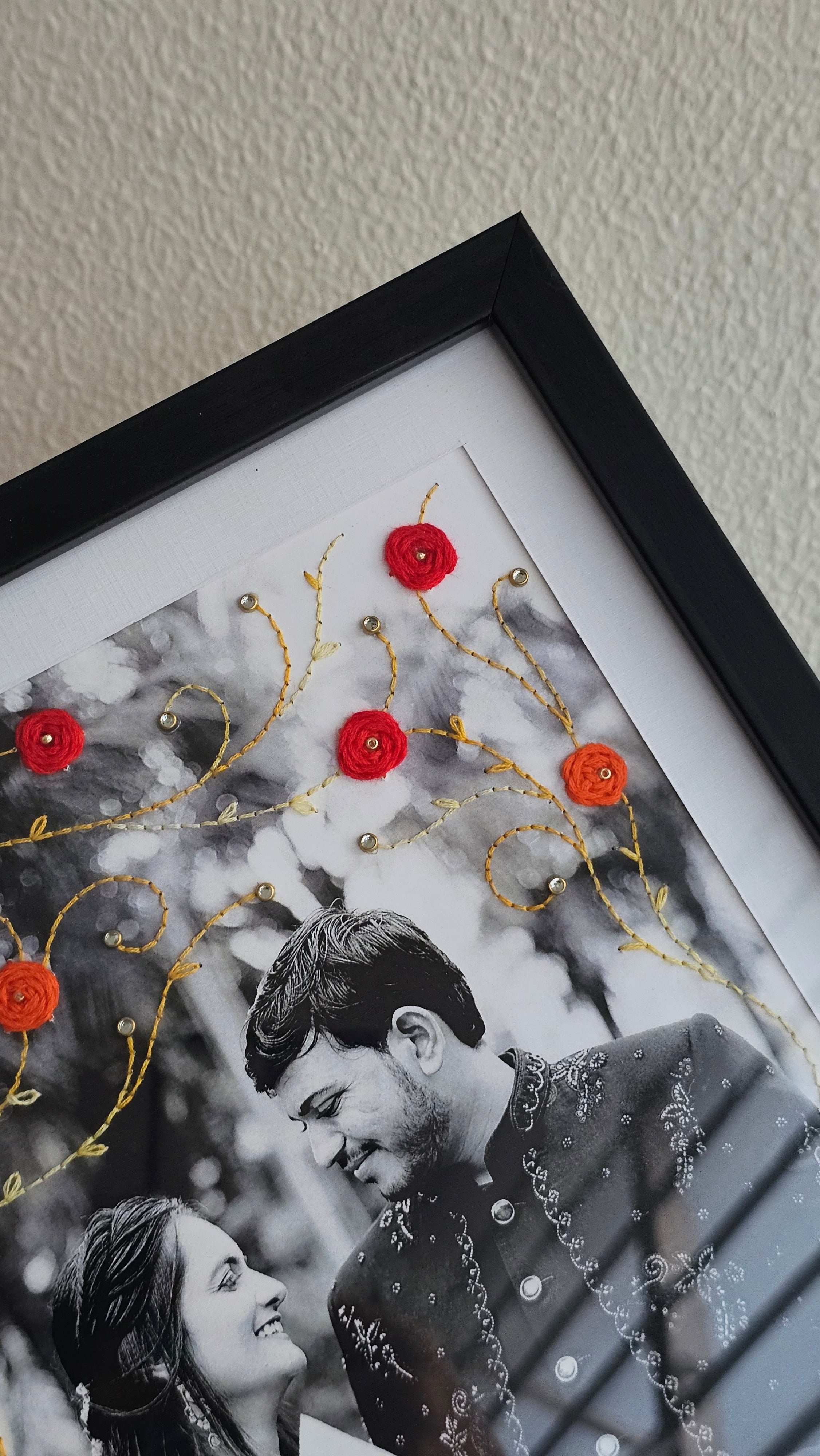 Hand-Embroidered Personalized Photo Frame – Custom Memory Art with Rare Indian Threadwork (A5/A4/A3 Sizes)