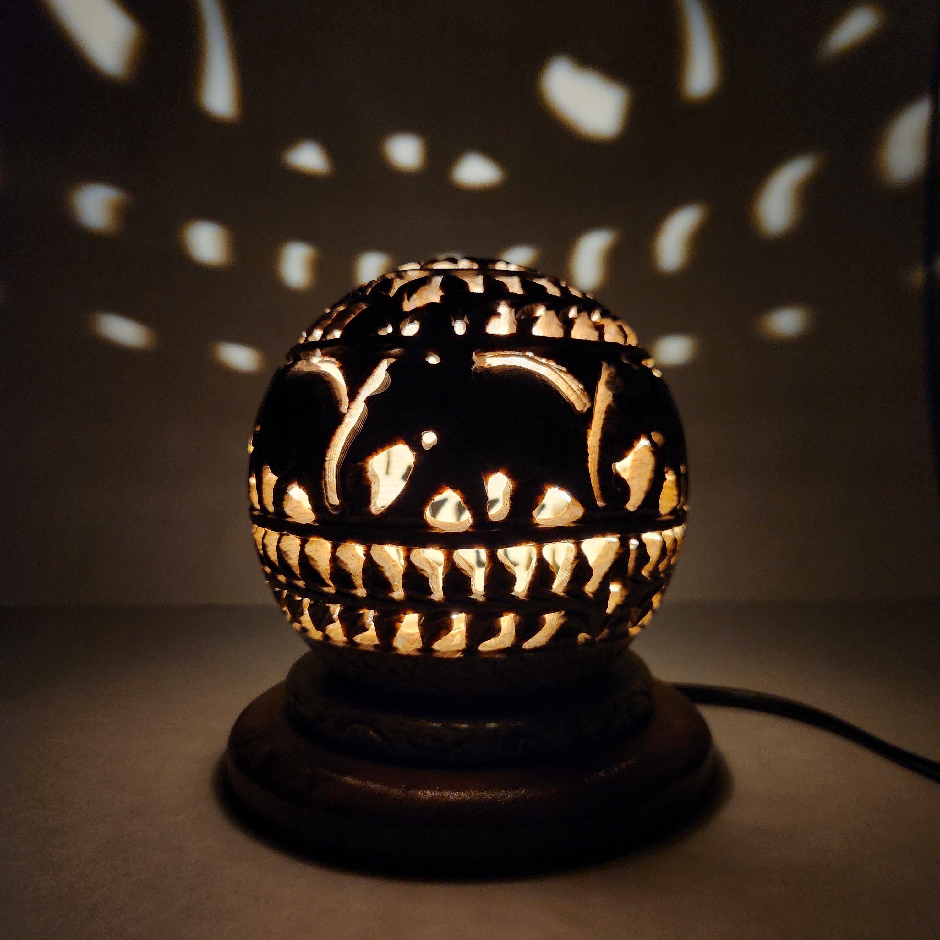 Hand-carved Stone Lamp with Wooden stand