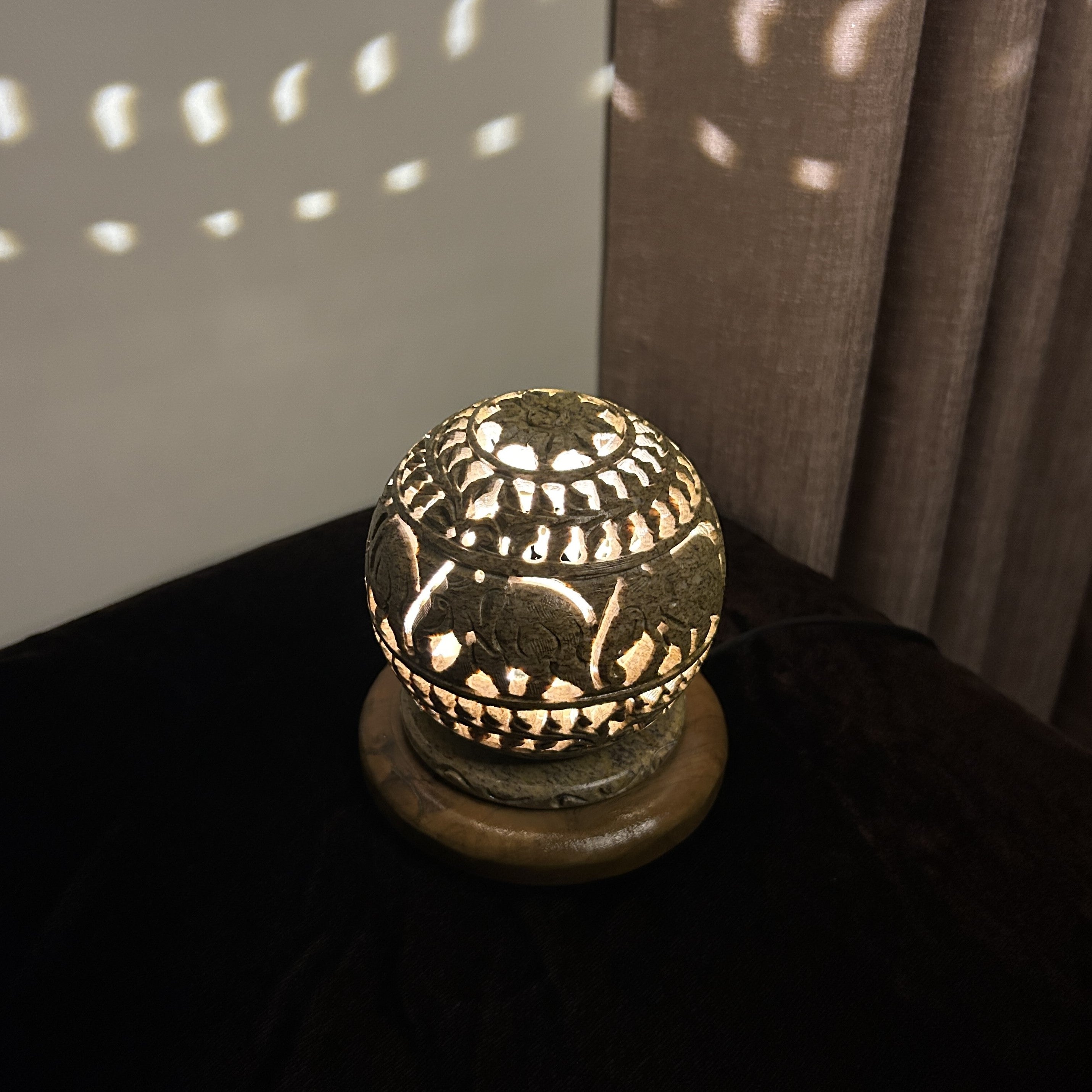 Hand-carved Stone Lamp with Wooden stand