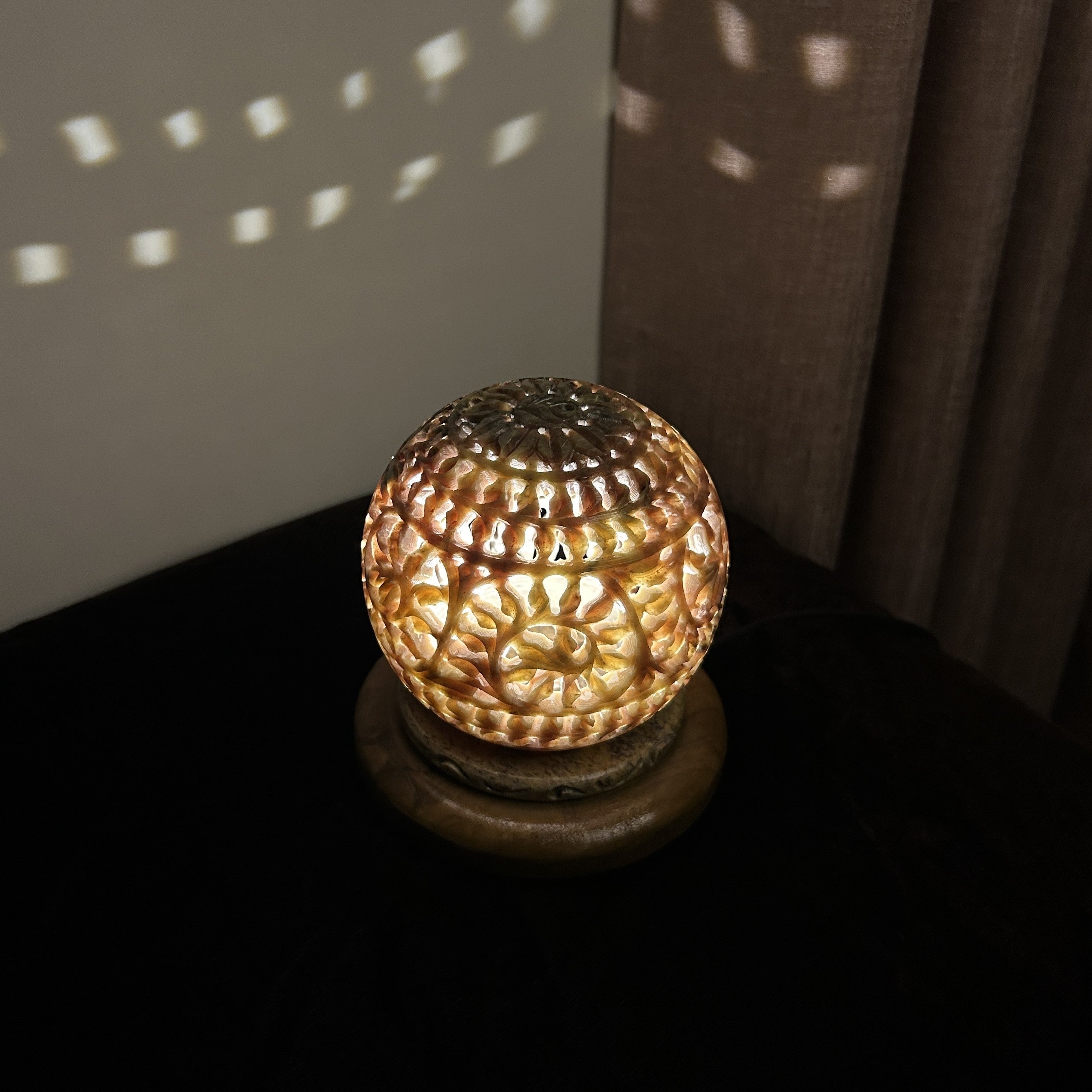 Hand-carved Stone Lamp with Wooden stand