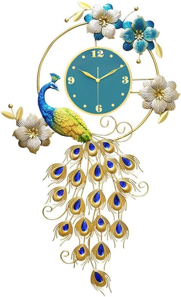 VERTICAL PEACOCK WALL CLOCK ART