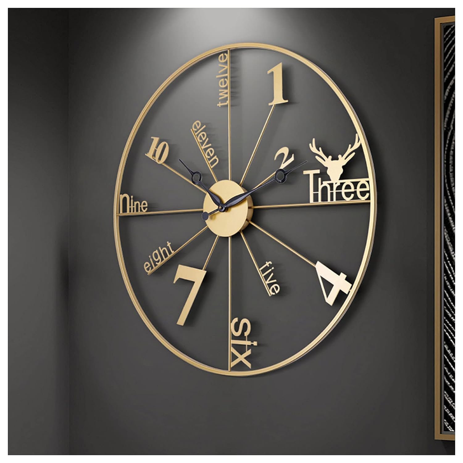 NUMERIC GOLDEN METAL WALL CLOCK