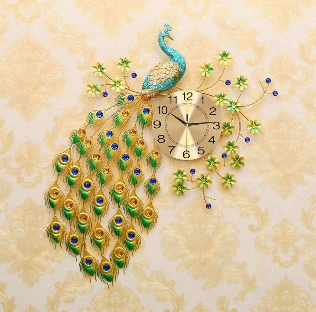 METAL PEACOCK WALL CLOCK