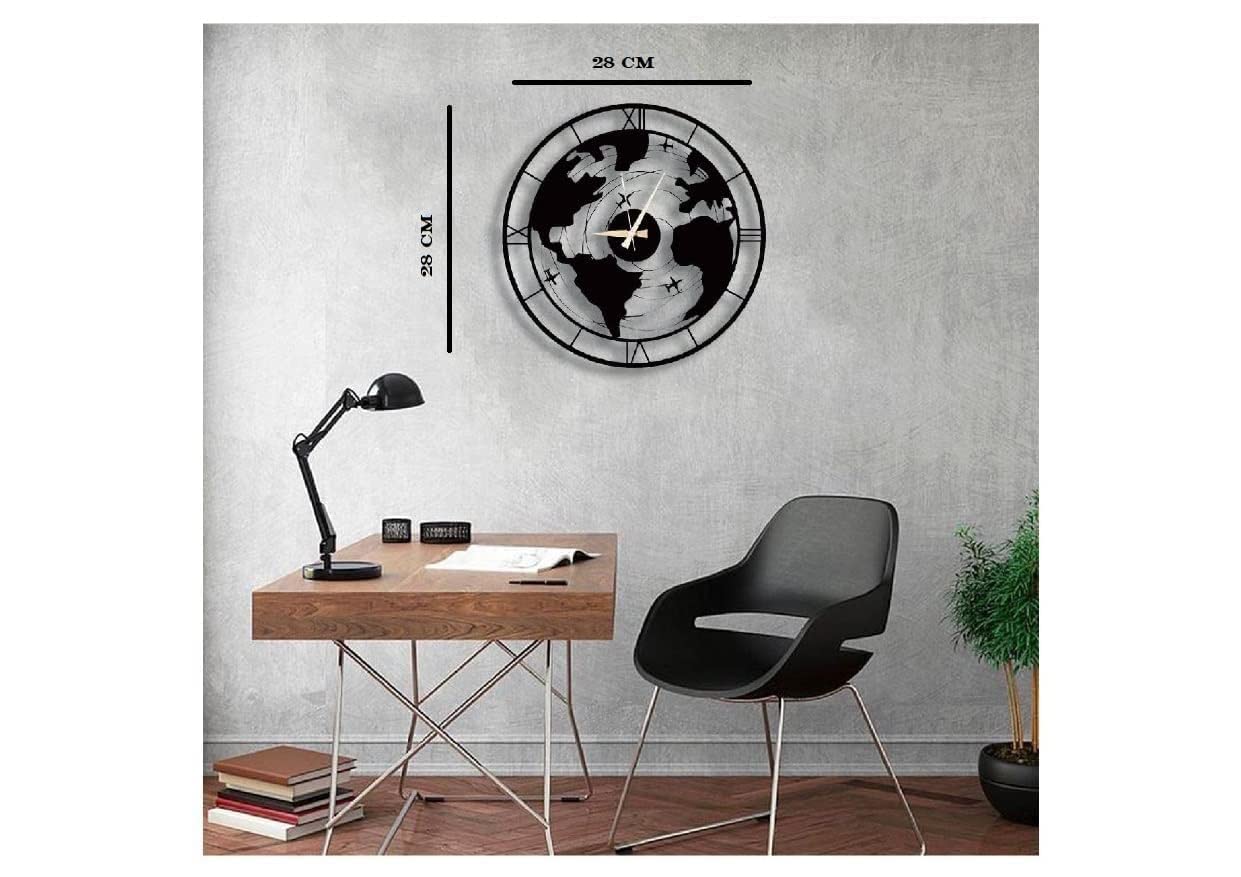 DOUBLE RING WORLD MAP METAL WALL CLOCK