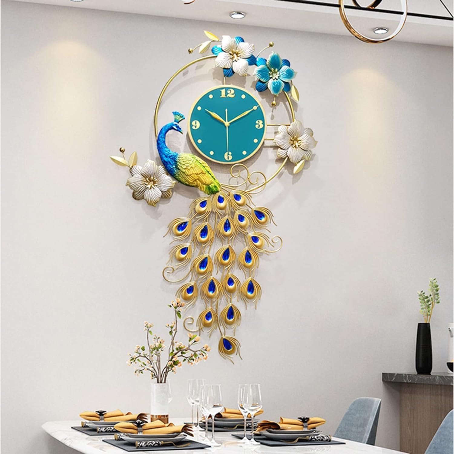 VERTICAL PEACOCK WALL CLOCK ART