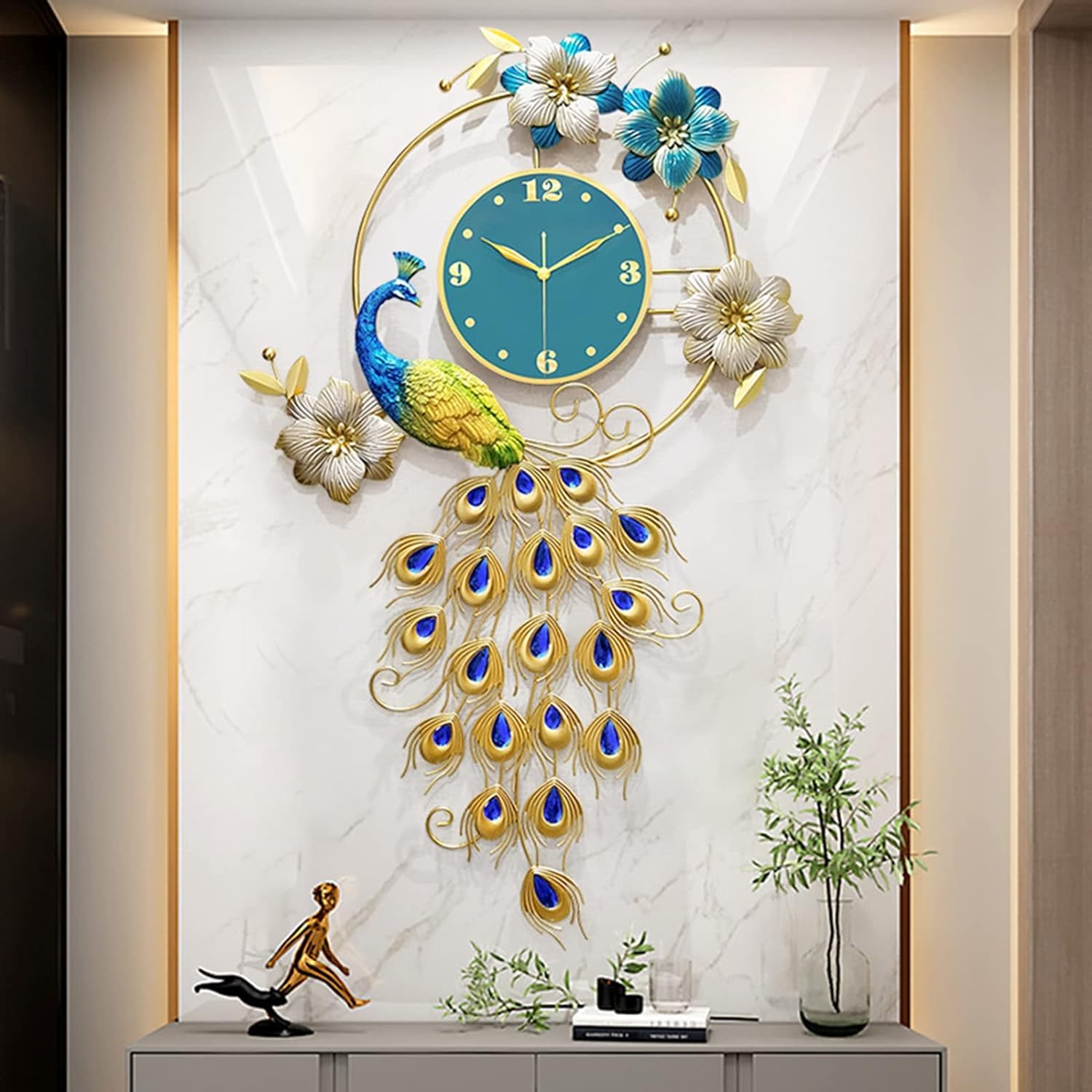 VERTICAL PEACOCK WALL CLOCK ART