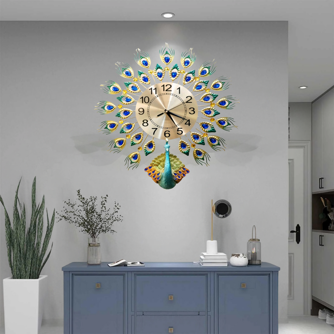 CRYSTAL PEACOCK WALL CLOCK