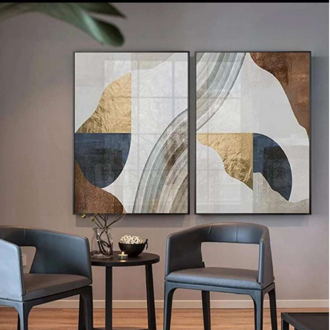 2 PIECE ABSTRCT CRYSTAL PAINTING