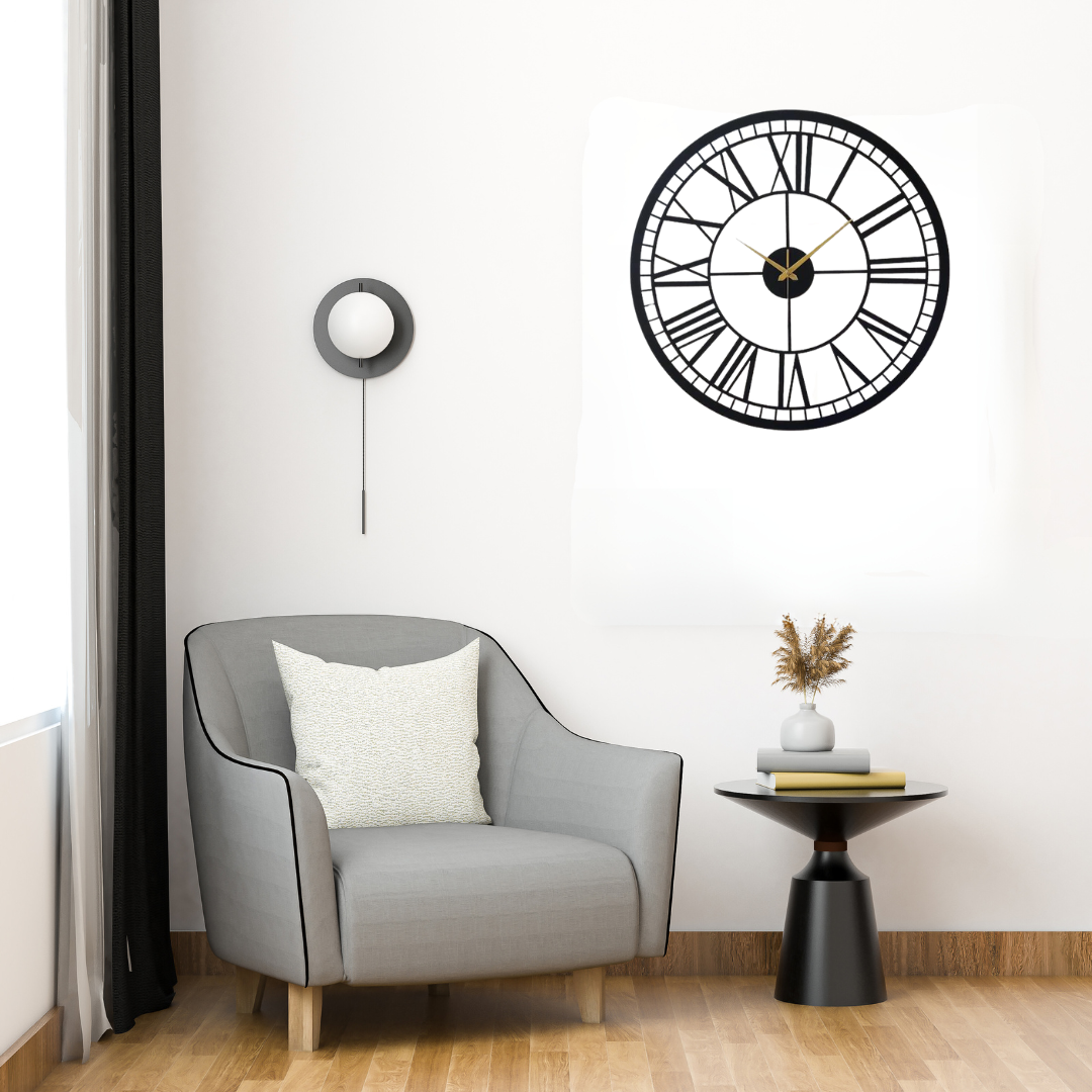 DESIGNER ROMAN BLACK METAL WALL CLOCK