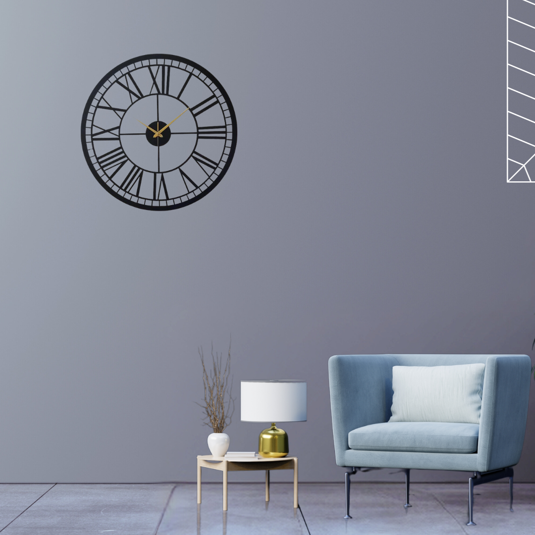 DESIGNER ROMAN BLACK METAL WALL CLOCK