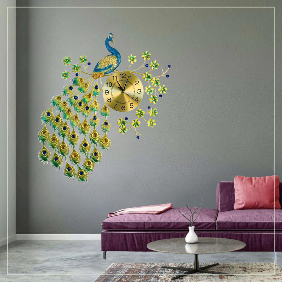 METAL PEACOCK WALL CLOCK