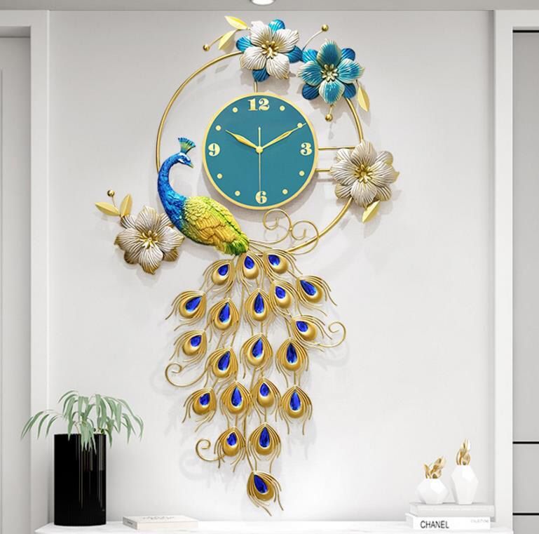 VERTICAL PEACOCK WALL CLOCK ART