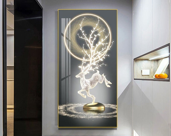 MOONLIGHT DANCING DEER LED CRYSTAL WALL ART PIECE