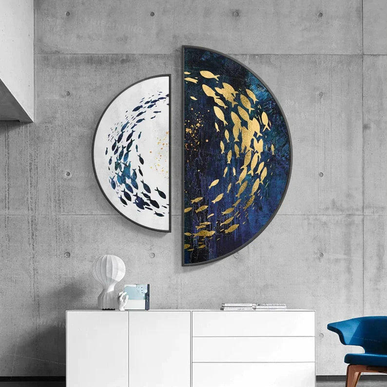 2 piece Semicircle fish wall art