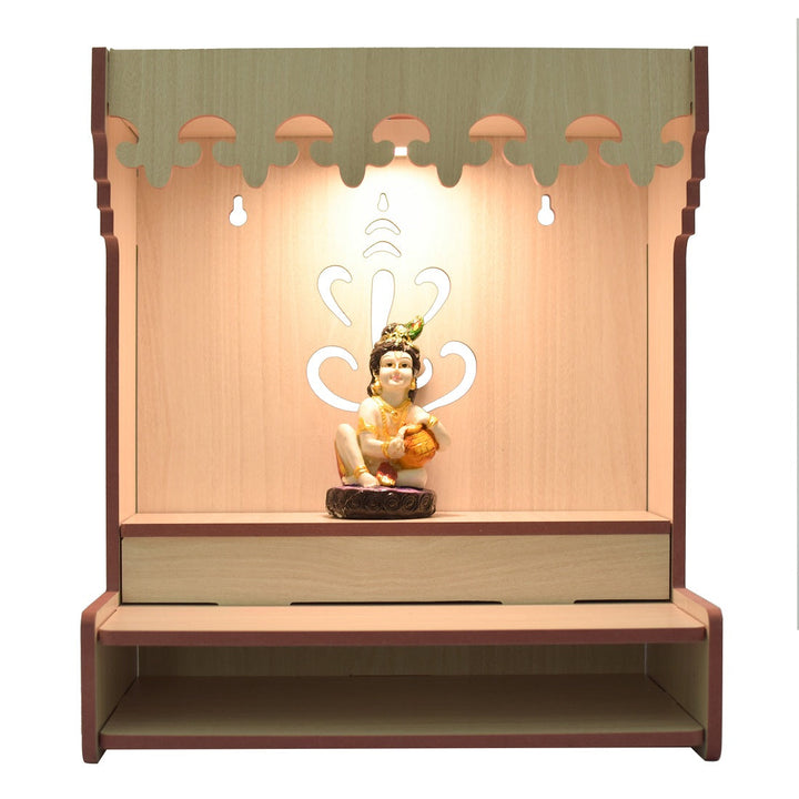 Beautiful Wooden Pooja Stand For Home, Temple For Home And Office | Puja Mandir For Home And Office Wall With Led Light